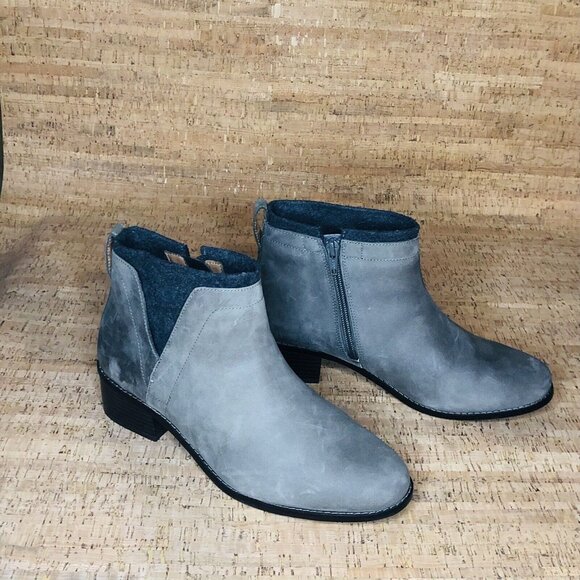 Vionic Shoes - VIONIC JOSLYN ANKLE BOOT GREY LEATHER WATERPROOF WOOL TRIM BLOCK HEEL WOMENS 8